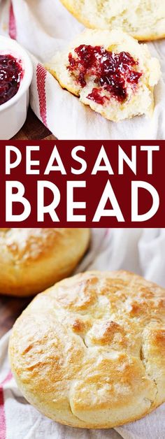 homemade bread with cranberry sauce on top and in the background text reads, pesant bread