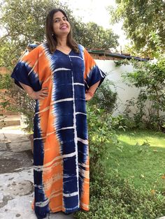 "RAYON kaftan,  Hand tie dyed caftan, Kaftan maxi dress, Holiday wear, Kimono Robe, Plus size clothing, Caftans for women, bridesmaid kaftans NEW ARRIVALS IN RAYON TIE- DYED KAFTANS- ONE SIZE FITS ALL UPTO US 3XL. I have made this beautiful dress in Indian hand block print and ultrasoft premium rayon  which is breathable and free-flowing , perfect for all sizes , versatile as gifts for women -use it as a beach cover , casual alfresco lunch or sipping a sundowner before dinner and even as nightwear. About Fabric- Premium soft and FLOWY RAYON. Measurements- Length- - 59  inches long- for tall ladies height more than 5'8\" -55 inches long - for ladies height 5'4\"- 5'8\"  - 52 inches long for ladies height 5'0- 5'3\" - 68 inches around...fits up to US 3XL. WASHING INSTRUCTIONS- SEPARATE HANDW Hand Dyed Maxi Dress For Festival, Hand Dyed Maxi Dress, Tie Dye Maxi Kaftan For Vacation, Flowy Natural Dye Maxi Dress, Long Tie Dye Free Size Kaftan, Tie Dye Long Kaftan Free Size, Long Tie Dye Kaftan Free Size, Tie Dye Kaftan With Natural Dye, Festival Tie Dye Maxi Length Kaftan