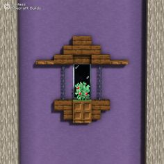 a purple door with an open window in the middle and plants growing out of it