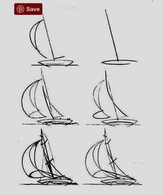 four different types of sailboats with the sails down, and one on top of each other