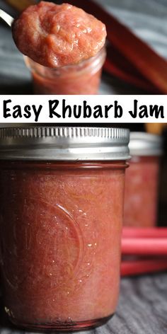 an easy rhubarb jam recipe in a mason jar