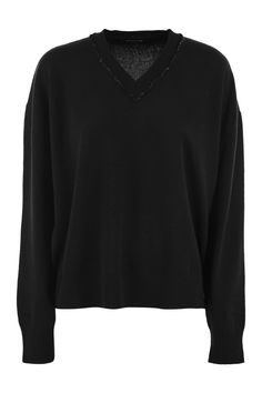 fabiana-filippi-vneck-sweater-1723001780170938128-0 Luxury Wool V-neck Sweater, Chic Wool V-neck Sweater For Work, Elegant Formal V-neck Sweater For Fall, Elegant V-neck Sweater For Work, Luxury Black V-neck Sweater, Formal V-neck Wool Sweater, Formal Wool V-neck Sweater, Wool V-neck Sweater For Formal Occasions, Elegant Black Cashmere V-neck Sweater