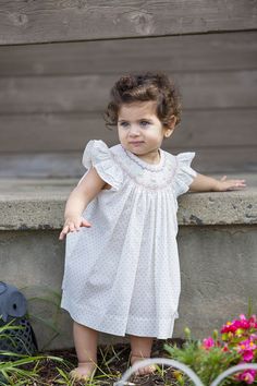 Gorgeous Bishop Dress Hand Smocked Flowers Round Neck Button Back Closure Butterfly flair sleeves 100% Cotton Flair Sleeves, Dress With Embroidery, Beginner Sewing, Beginner Sewing Projects Easy, Hand Smock, Sewing Projects For Beginners, Short Sleeve Dress, Baby Dress, Smocking