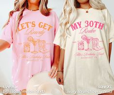 Choose your shirt color and size and be sure to enter the following personalization details in the personalization box: 1. Design (My  Rodeo OR Lets Get Rowdy) 2. Year 3. Bottom Cursive Text 4. Location 5. Text Color  Example: 1. My 30th Rodeo 2. 2024 3. Allie's Birthday Bash 4. Nashville, TN 5. pepper text ♥ Comfort Colors c1717 unisex tee ♥ Made with 100% COTTON ♥ Garment dyed tee COLOR VIBRANCY DISCLAIMER I use direct to garment printing (DTG) which infuses the ink into the fabric to create a Nashville Birthday Shirts Ideas, Nashville Birthday Weekend Outfits, 30th Birthday Nashville, Nashville Birthday Shirts, Birthday Trip Shirts, Birthday Nashville, Nashville Birthday, Cursive Text, Custom Birthday Shirts