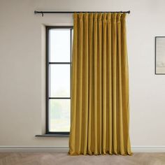 Signature Sophomore Gold Plush Velvet Extra Wide Hotel Blackout Curtain (1 Panel) DESCRIPTION We have the plush, luxury velvet curtains you're looking for in great modern colors for every decor! These trendy blackout velvet panels have significant room darkening properties thanks to their 4 pass process blackout liner that stops light and a weighted hem to hang nicely and keep them in place. These curtains have our most versatile header, a rod pocket with back tabs and hook belt. There is a 3.5" Extra Wide Curtains, Linen Blackout Curtains, Half Price Drapes, Wide Curtains, Curtains For Bedroom, Darkening Curtains, Rod Pocket Curtains, Velvet Curtains, Room Darkening Curtains