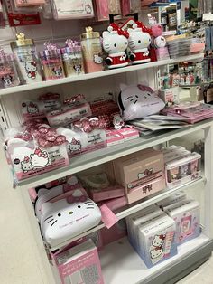 the shelves are filled with hello kitty products