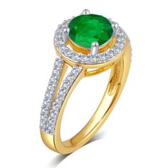 On her May birthday, dazzle and delight her with these exceptional birthstone engagement Ring. Created in Sterling silver, This Ring features an Emerald finished with a special cut and nestled in a traditional prong setting. Supporting halo frame as well as a shank mounted with white sapphire. A lovely look any time, These Ring are polished to a brilliant shine. The Yellow tone, high polish sterling silver complements the birthstone for a truly luxurious look. These circle design stud Ring are a Birthstone Engagement Rings, White Sapphire Engagement Ring, Yellow Tone, Basket Setting, White Sapphire Ring, Peridot Gemstone, Green Peridot, Circle Design, Sapphire Gemstone