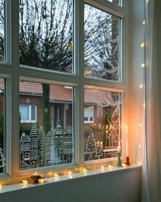 Diy Christmas Window, Painting On Glass Windows, Christmas Houses, Winter Window, Window Decorations