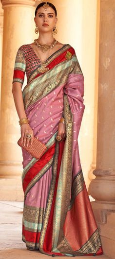 Pink and Majenta color Saree in Patola Silk fabric with Printed, Weaving, Zari work Patola Sarees, Traditional Silk Saree, Silk Weaving, Party Sarees, Art Silk Sarees, Trendy Sarees, Silk Sarees Online, Fancy Sarees, Soft Silk Sarees