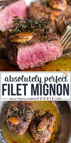 steak with herbs on top and the title above reads absolutely perfect filet migon