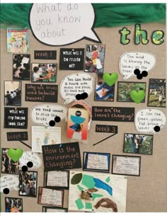 a bulletin board with pictures and words on it that say what do you know about the environment