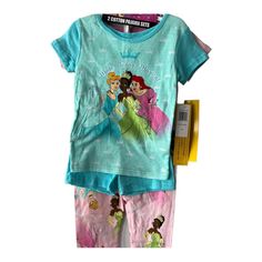 Disney 4 Piece Pajamas. Both Short Sleeve Tops With One Pair Pants And One Pair Shorts Pink Character Print Sleepover Sets, Pink Character Print Sets For Sleepover, Pink Disney Cotton Sleepwear, Disney Pink Cotton Sets, Pink Disney Sleepwear For Pajama Party, Pink Disney Cotton Set, Pink Disney Character Print Sleepwear, Disney Cotton Sets For Pajama Party, Disney Cotton Pajama Party Sets