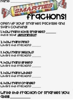 a printable worksheet for smart fractions