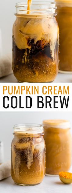 pumpkin cream cold brew in a mason jar