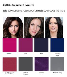 The best colours for Cool Summers and Cool Winters Cool Winter Color Palette Outfits, True Winter Hair, Palette Winter