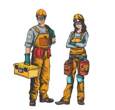 two construction workers standing next to each other