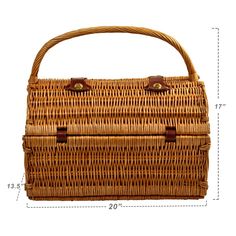 an image of a wicker purse with measurements