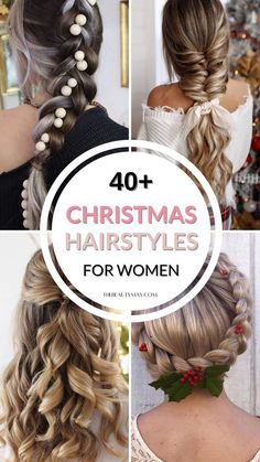 Christmas Party Hairstyles Long, Christmas Braids, Festive Hairstyles, Classy Christmas Party, Holiday Hairstyles Easy, Christmas Hairstyle, Holiday Party Hair, Diy Updo, Christmas Party Hairstyles