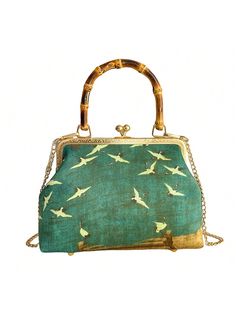 Although these ladies' evening handbags look like silk, they are not real silk, but polyester, so no lovely animals are abused and deprived of the fruits of their labor. Exquisite dragonfly embroidery, charming and elegant luster, pure natural bamboo handles, whether it is a simple summer party or dinner, or a heavy autumn and winter dress, this ladies' handbag will be an elegant match.Women's Silk-Like Crame Bird Handbag,  Bamboo Handle, Crossbody Bag,  Evening Clutch For Women, Gift For Mom, For Girlfriend,Removable Shoudler Strap M size bamboo handle Glamorous    Houndstooth,Plaid Kiss Lock Bag   Women Bags, size features are:Bust: ,Length: ,Sleeve Length: Summer Rectangular Fabric Shoulder Bag, Spring Evening Handheld Shoulder Bag, Summer Formal Green Bags, Elegant Evening Fabric Shoulder Bag, Elegant Evening Shoulder Bag In Fabric, Handheld Evening Bags For Spring, Green Satchel Evening Bag, Formal Summer Clutch Shoulder Bag, Summer Formal Clutch Shoulder Bag