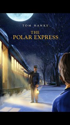 the polar express movie poster with a man standing in front of a train