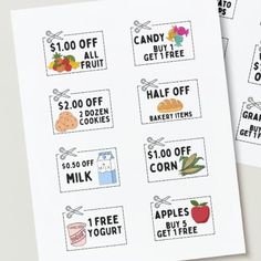 two coupons for the $ 1 00 off fruit and vegetable cookies are shown here