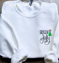 Retro Holly Jolly Christmas sweatshirt ,  This is embroidered design onto  color sweatshirt chosen  ! -Material is 50%cotton and 50  %polyester!  *Size chart is listed in images! **Shirt is made to order, and processing times is estimated 5-7 business days!  *Due to nature of Handmade goods this order is not allowed for returns or exchanges, but if you have any concerns, please do contact me and I would be happy to help . Christmas Secret Santa, Retro Christmas Shirt, Color Sweatshirt, Holly Jolly Christmas, Santa Shirt, Embroidered Christmas, Santa Shirts, Jolly Christmas, Sweatshirt Christmas