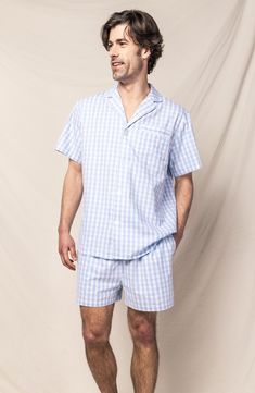 Keep cool as you lounge or dream in these gingham short pajamas made from cotton that gets softer with each washing. Top has notched collar; short sleeves Bottoms have elastic/drawstring waist 100% cotton Machine wash, dry flat Imported Plaid Cotton Sleepwear For Loungewear, Cotton Plaid Sleepwear For Loungewear, Plaid Cotton Sleepwear For Lounging, Cotton Plaid Sleepwear For Lounging, Plaid Cotton Sleepwear For Bedtime, Cotton Plaid Sleepwear For Bedtime, Plaid Cotton Sleepwear, Gingham Cotton Sleepwear With Relaxed Fit, Gingham Cotton Sleepwear For Bedtime