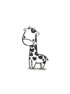 a black and white drawing of a giraffe with hearts on it's neck