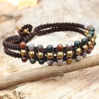 Jasper wristband bracelet, 'Colors of Joy' Bracelet Colors, Crafting Jewelry, Bracelets Handmade Diy, Jasper Bracelet, Wristband Bracelet, Handmade Brass, Macrame Jewelry, Macrame Bracelets, Bracelet Tutorial