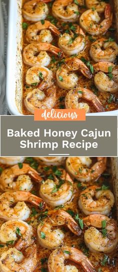 baked honey cajun shrimp recipe in a baking dish