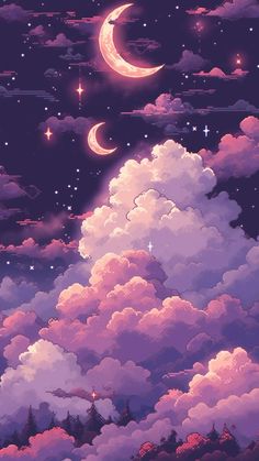 the sky is filled with clouds and stars