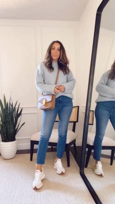 A Week in Outfits - WFH and Office outfit ideas - Lilly Style Jean And Sneakers Outfit, Work Sneakers Outfit, Blue Casual Outfit, Taiwan Fits, 2025 Outfits, Capsule Wardrobe 2022, Jumper Outfits, Classic Work Outfits, Workplace Fashion