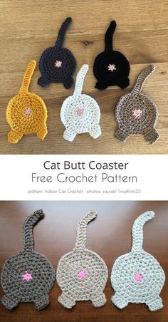 Kat Haken, Crochet Coasters Free Pattern, Confection Au Crochet, Crochet Cat Pattern, Crochet Coaster Pattern, Beginner Crochet Projects, Crochet Simple, Fun Crochet Projects, Crochet Diy