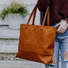 Madison Leather Tote - Saddle Tan Tan Leather Tote, Bucket Bags, Brown Tote, The Madison, Striped Fabric, Leather Bag Women, Leather Bucket Bag, Leather Bucket, Leather Briefcase