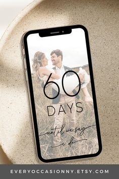 Phone template with personalized photo in background. Large modern sans-serif font for number of days text. Elegant scripted font with long tails for, "Until we say I do!" Options on text and background filters to match wedding theme or simple, modern look. Countdown Template, Sage Green And Lavender, Tiktok Templates, Tiktok Template, Tiktok Wedding, Snapchat Tiktok, Orange Palette, Phone Template, Minimalist Bride