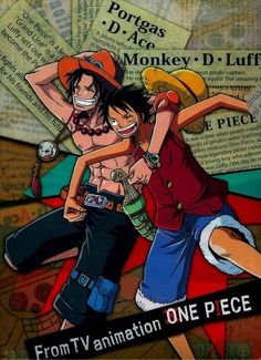 one piece anime wallpaper with two people in the background and an advertisement for monkey d - luffy