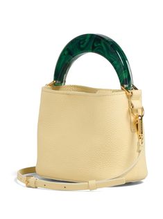 Marni Venice Mini Shoulder Bag - Farfetch Green Bucket Bag With Adjustable Strap And Top Handle, Luxury Green Top Handle Bucket Bag, Elegant Green Top Handle Bucket Bag, Green Bucket Bag With Detachable Strap And Double Handle, Green Bucket Bag With Detachable Handle, Green Top Handle Bucket Bag For Formal Occasions, Calf Leather Satchel With Round Handle, Luxury Green Bucket Bag For Daily Use, Green Leather Bucket Bag With Detachable Strap