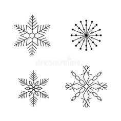 four snowflakes are shown in black and white on a white background royalty illustration