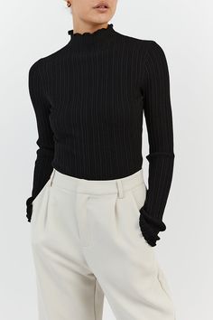 TAYLOR BLACK LONG SLEEVE TOP | Dissh Long Sleeved Top, Black Long Sleeve Top, Long A Line, Black Long Sleeve, Lettuce, Suits You, Long Sleeve Top, Rib Knit, Long Sleeve Tops