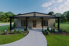 Country Style House Plan - 3 Beds 1 Baths 970 Sq/Ft Plan #923-99 - Houseplans.com Shop Plans With Living Quarters, Shop With Living Quarters 40x60, Metal Shop With Living Quarters, 40x60 Shop With Living Quarters, Country Farmhouse House Plans, Shop With Living Quarters, Small Rustic House, Pre Engineered Metal Buildings, Retirement House Plans