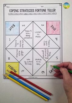 Practicing Coping Strategies (with a craft!) Fortune Teller Template, Printable Fortune Teller, Tolerance Activities, Frustration Tolerance, Paper Fortune Teller, Fortune Teller Paper, Co-parenting, Coping Skills Activities, Hearing Voices