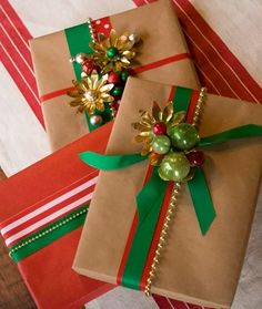 two wrapped presents sitting on top of each other