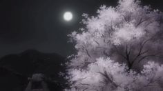 an animated image of a tree with the moon in the background