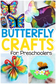 the cover of butterfly crafts for preschoolers with pictures of butterflies, flowers and other things