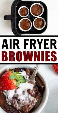 an air fryer brownies recipe with strawberries and chocolate pudding