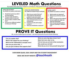 a poster with the words, leveled math questions and prove it questions on it