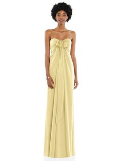 Draped Satin Grecian Column Gown with Convertible Straps Yellow Formal Dress, Column Gown, Cute Prom Dresses, Prom Dress Inspiration, Column Dress, Baby Bump, Pale Yellow, Wedding Attire, Dance Dresses