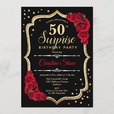 a black and gold sweet sixteen birthday party with red roses on the front, white polka dots