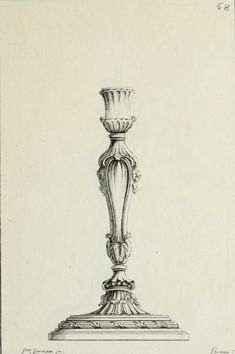 an antique drawing of a vase on a pedestal