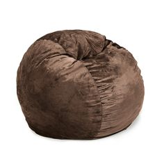 a brown bean bag chair sitting on top of a white floor